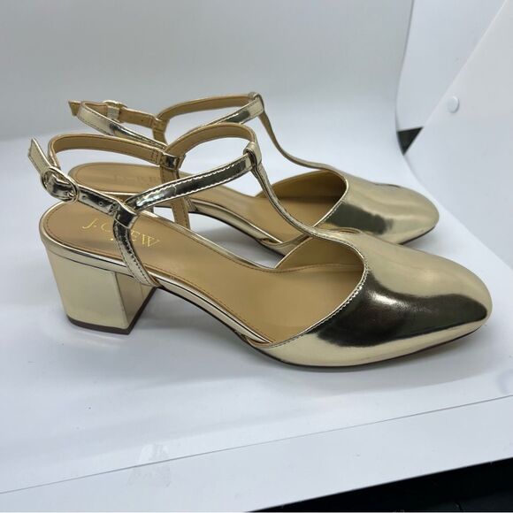 NIB J Crew Ankle T- Strap Heel Gold NEW size 8 - Picture 7 of 13
